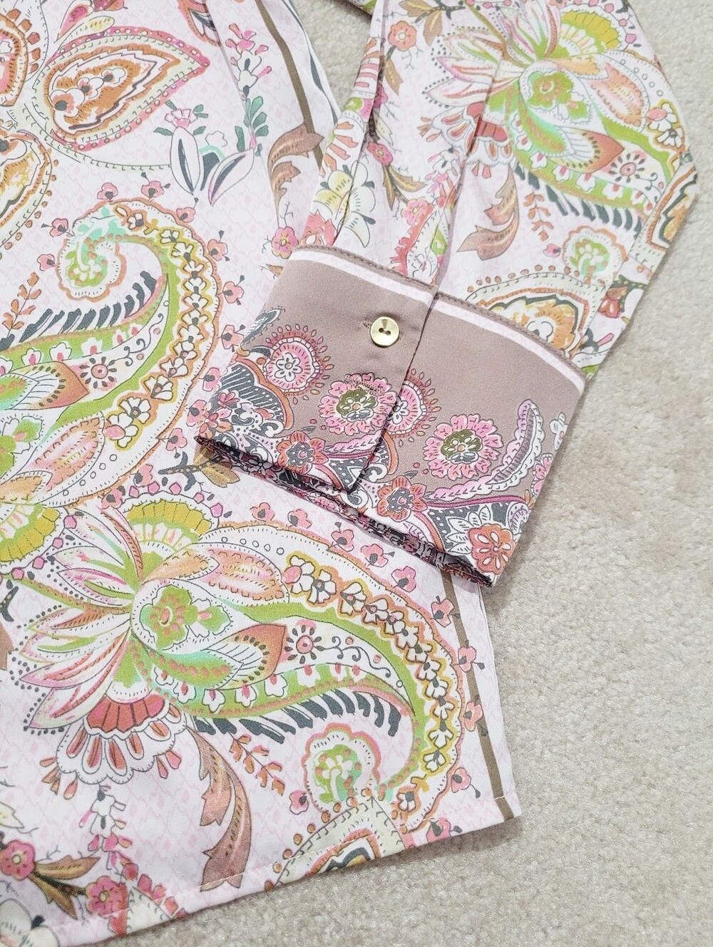 Paisley Floral Button Front Blouse Womens Small Pink Boho Stretch Top Rachel Zoe - Picture 11 of 13